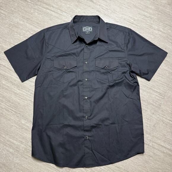 Gibson Men's M Pearl Snap Button Up Western Cowboy Shirt Black Short Sleeve - Picture 1 of 7